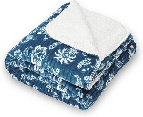Northwest Ashford Home Cozy Silk Touch Ribbed Throw Blanket with Sherpa, Dharma 50 x 60 inches in Kuwait