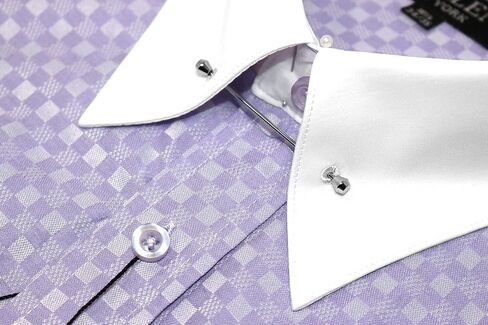 Men's Checkerd Pattern Regular Fit French Cuffs Long Sleeve Dress Shirts with Tie Hanky Cufflinks Collar Bar Combo in Kuwait