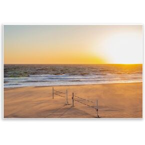 Stupell Industries Radiant Sunset Beach Volleyball Nets Ocean Shoreline, Design by Jeff Poe Photography, Gallery Wrapped Canvas, 20 x 16 in Kuwait