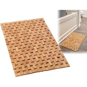 ZPirates Black Bamboo Bath Mat - Large (34 x 18 Inches L x W) Bathroom and Shower Mat, Wood Rug, Outdoor Bathmat - Water and Stain Repellent Quality in Kuwait