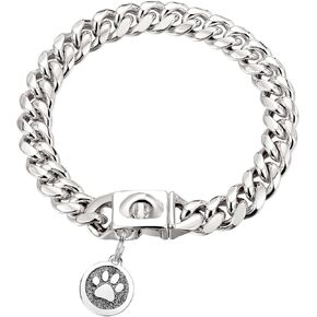 Dog Chain Collars Cuban Link Dog Collar Design Buckle with Bell & Dog Tag Stainless Steel Metal 10mm Gold Silver Dog Collar for Puppy Small Medium Large Dogs (Silver/10) in Kuwait