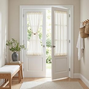 MYSKY HOME Kitchen Semi Sheer Linen Curtains 24 Inch Long, Light Filtering Window Panels Rod Pocket Valance Neutral Drapes for Small Window/Cafe/Bathroom Basement, Linen, 2 Panels, 34 x 24 Inch in Kuwait