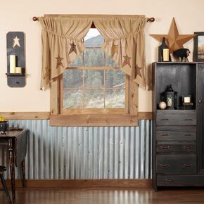 VHC Brands, Black Check, Cotton, 36x36x18, Prairie Scalloped Swag, Set of 2, Black in Kuwait