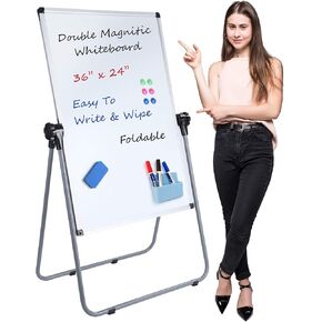 Double Sided White Board with Stand - 40x28 Portable Whiteboard Easel with Height Adjustable & 360° Rotation for Home Office Classroom, Standing Dry Erase Board for Presentation in Kuwait