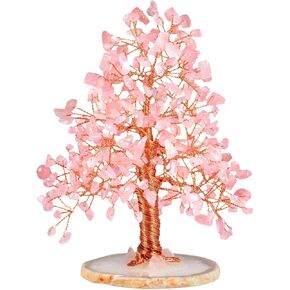 mookaitedecor Natural Rose Quartz Crystal Tree with Agate Slice Geode Base Money Tree Desk Home Decoration for Wealth and Luck 5"-6" in Kuwait