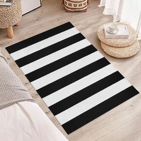 سجادة Aoczes Buffalo Plaid Runner مقاس 3 × 10 أقدام باللونين الأزرق الداكن والأبيض سجادة عداء مربعة من القطن منسوجة يدويًا لأرضية المزرعة سجاد قابل للغسل للممر/المطبخ/الغسيل/غرفة النوم/غرفة المعيشة in Kuwait