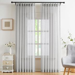 WEST LAKE White Pinch Pleat Sheer Curtains 84 Inches Length,French Pleat Linen Texured Drapes for Bedroom Living Room,Rustic Lightweight Window Treatment with Backtabs Hooks for Track,60" Wx84 Lx2 in Kuwait