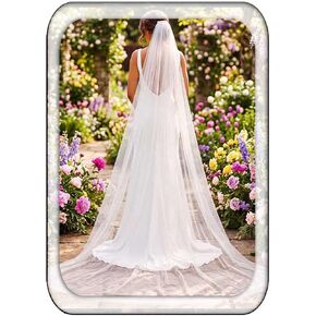 EASEDAILY Bride Wedding Veil Long Cathedral Chapel Length Veils 1 Tier Bridal Tulle Veil with Comb and Cut Edge in Kuwait