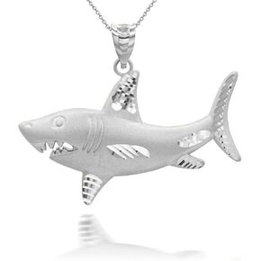 Claddagh Gold Satin Finish 925 Sterling Silver Great White Shark Sea Animal Fish Pendant Necklace with Rolo Chain and Pendant only in Kuwait