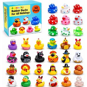 4E's Novelty Rubber Ducks for All Holidays, Bulk Pack of 42 - Includes 6 of Each Holiday, Patriotic July 4 Ducks, Halloween Ducks, Bath Toys for Kids, Gift for Jeep Owners, Jeep Ducking in Kuwait