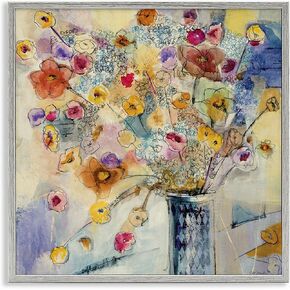 رسم خط زهور مرسومة من شركة Stupell Industries، تصميم من Jill Martin لوحة جدارية مؤطرة باللون الرمادي، 12 × 12، متعددة الألوان in Kuwait