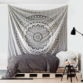 Tapestry Golden HIppie Mandala Ombre Wall Hanging - Indian Popular Mandela Bohemian Psychedelic Bedspread Dorm Room Decor with Metallic Shine Tapestry 84"x90" in Kuwait