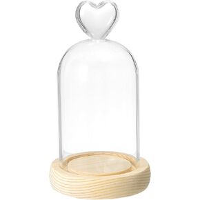 PATIKIL 3.9"x2.4" Glass Dome Cloche, Clear Glass Bell Jar Display Case Tabletop Centerpiece with Wooden Base for LED Light Plants Home Decor, Natural in Kuwait