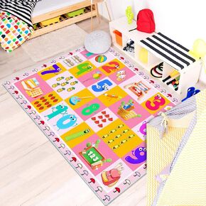 Kids Numbers Game Rugs- Educational Play Area Rug- 2' 7" x 4' Playtime Collection Fruit Animal Pattern Carpet for Children's Room Playroom Bedroom Nursery in Kuwait