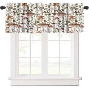 Mushroom Kitchen Curtains, Botanical Wild Herbs Leaves Valance for Kitchen Windows, Mushroom Print Small Short Curtains Window Treatments Valance for Kitchen Cafe, 54x18 Inch, 1 Panel in Kuwait
