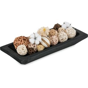Hanobe Decorative Wooden Dough Bowl: Wood Table Centerpiece Decorations Rustic Natural Candle Holder Tray Trough for Dining Room Kitchen Decor, Brown in Kuwait