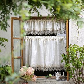 SUTAVIA Kitchen Curtains Tiers and Valance Set 3 Pieces Vintage Black Floral Bordered Tassel Windows Treatment Rod Pocket Cafe Curtains for Kitchen Bedroom Bathroom(Black Flower, 54"x18"+27"x24"x2) in Kuwait