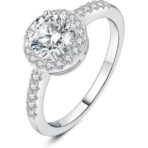JewelryPalace 1.5ct Moissanite Round Cut Halo Engagement Rings for Women, 925 Sterling Silver Promise Ring for Her, Simulated Diamond Anniversary Wedding Ring Jewelry Sets VVS D-F in Kuwait