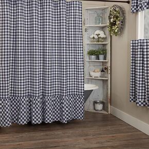 Piper Classics Vintage Check Blue Tier Curtains, Set of 2, 24" L x 36" W, Farmhouse, Country, Cottage, Checked Gingham Café Curtains in Kuwait