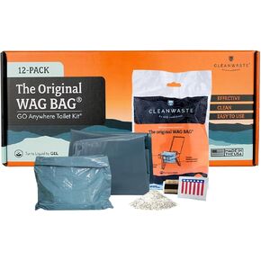 Cleanwaste Original WAG Bag Portable Toilet (12 Pack) - Go Anywhere Kit For Camping, Boating, Travel - NASA Gelling Powder for Poop/Pee in Kuwait