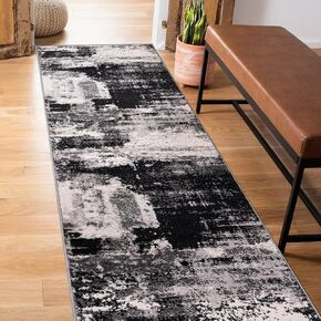Rugshop Modern Abstract Design Non Shedding Soft Ideal for Living room,Bedroom,Kitchen Runner Rug 2' x 7' Black in Kuwait