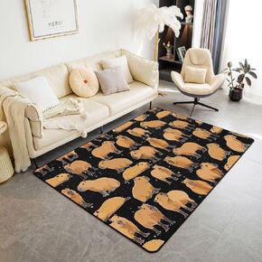 Capybara Area Rug 3x5 for Kids - Donuts Kawaii Decorative Carpet Set - Lovely Living Room Rugs With Funny Animal and Food Theme - Bedroom Decor Indoor Floor Mat for Boys and Girls in Kuwait