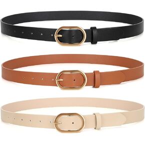 XZQTIVE 3 Pack Plus Size Women's Leather Belts for Jeans Pants Dress Fashion Gold Buckle Ladies Waist Belt in Kuwait