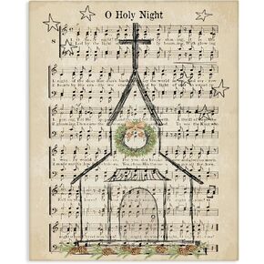 Stupell Industries Festive Winter Church Holy Night Musical Script, Designed by Andi Metz Canvas Wall Art, 16 x 20, Tan in Kuwait