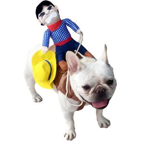 BAMY Large Dog Riding Costume for Halloween Cowboy Rider Pet Suit Funny Dogs Clothes with Doll for Medium Large Dog (L (Chest Circumference 19.7"-27.6")) in Kuwait