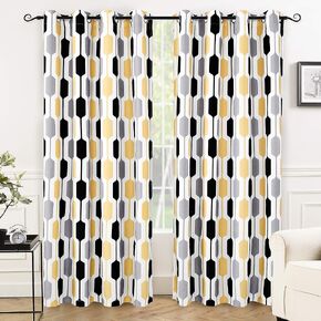 DriftAway Riley Geo Blackout Curtains 84 Inch Length 2 Panels Set Thermal Insulated Grommet Top Room Darkening Curtains for Bedroom Living Room Mid Century Geometric Gold White in Kuwait