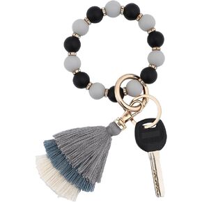 Donouzair Silicone Bead Keychain Bracelet,Key Ring Bracelet Wristlet Keychains for Women with Boho Tassel in Kuwait