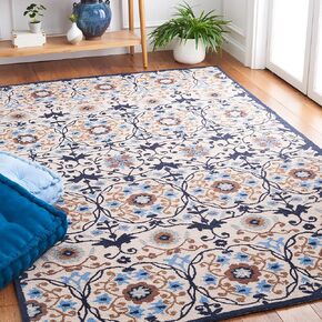 سجادة منطقة SAFAVIEH Chelsea Collection - 5'3" x 8'3"، أحمر وعاجي، صوف ريفي فرنسي معلق يدويًا، مثالية للمناطق ذات حركة المرور العالية في غرفة المعيشة وغرفة النوم (HK727B) in Kuwait
