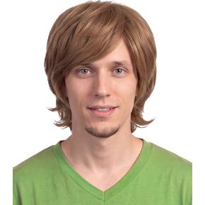 Yan Dream Men Adult Short Curly Wave Chestnut Brown Movie Costume Wig Halloween Party in Kuwait