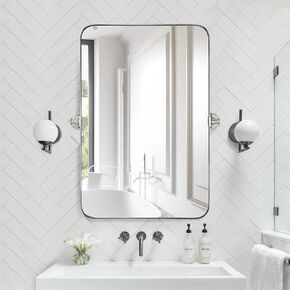 مرآة حمام دوارة مستطيلة بإطار معدني من الكروم مقاس 24 × 36 من تيبارن، مرآة زينة مستطيلة مستديرة قابلة للإمالة للتركيب على الحائط in Kuwait