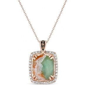 4 2/3 Carat Cushion Shape Green Aquaprase Rectangle Halo Pendant Necklace for Women in 14k Rose Gold Plated 925 Sterling Silver on 18 Inch Chain with Lobster Claw Clasp Topaz and Quartz by LeVian in Kuwait
