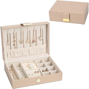 Leather Jewelry Box Elegant Small Jewelry Chest for Women Gift Box for Necklace, Ring, Earring Storage Portable Design for Travel & Home Use Apricot in Kuwait