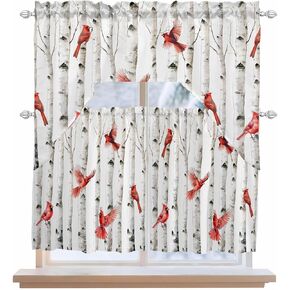Swag Curtain Valances for Kitchen Windows, Christmas Cardinal Bird Birch Forest Rod Pocket Small Windows Treatment Curtain Panel for Cafe Bathroom Farmhouse Dining Room in Kuwait