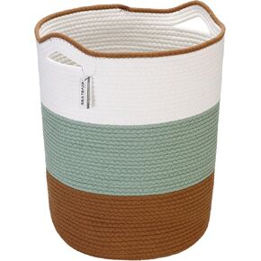 Sea Team Oval Large Cotton Rope Woven Storage Basket with Handles, Diaper Caddy, Baby Shower Basket, Nursery Nappies, Clothes Toys Organizer for Kid's Room, 16 x 13 inches, White & Navy in Kuwait