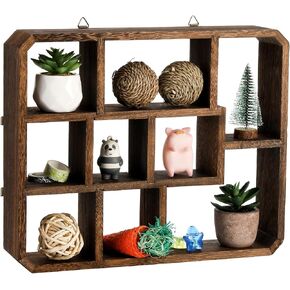 Frcctre Rustic Shadow Box Display Shelf, 9 Compartments Wood Hanging Display Shelf Floating Shelf, Multi-Slot Wall Mounted or Freestanding Farmhouse Decor Display Case in Kuwait