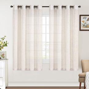 FantasDecor Linen Sheer Curtains 84 inch Length 2 Panels Set Light Filtering Privacy Drapes Grommet Window Blinds Shades for Farmhouse Bedroom Porch Living Room, Off White in Kuwait