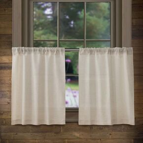 Valea Home Linen Kitchen Curtains 45 Inch Length Rustic Farmhouse Crude Short Cafe Curtains Rod Pocket Tiers for Small Window Bathroom Basement, Natural, 2 Panels in Kuwait