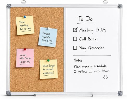 لوحة بيضاء مغناطيسية من Dexboard مقاس 48 × 36 بوصة ولوحة كومبو من الفلين، لوحة مسح نصف جافة مثبتة على الحائط ومجموعة من ألواح الفلين، إطار من الألومنيوم الأسود in Kuwait