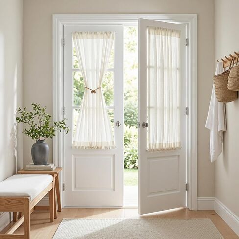 MYSKY HOME Kitchen Semi Sheer Linen Curtains 24 Inch Long, Light Filtering Window Panels Rod Pocket Valance Neutral Drapes for Small Window/Cafe/Bathroom Basement, Linen, 2 Panels, 34 x 24 Inch in Kuwait