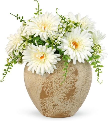 TOPIA Fake Flowers Artificial Daisies Flowers Bouquet Silk Daisies Bouquets Silk Flowers Artificial Gerbera Daisies Match with Flowerlet 10 Daisies and 2 Flowerlets (White) in Kuwait