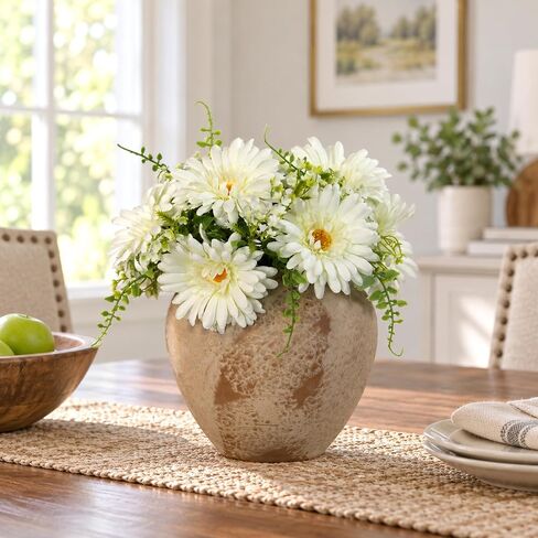 TOPIA Fake Flowers Artificial Daisies Flowers Bouquet Silk Daisies Bouquets Silk Flowers Artificial Gerbera Daisies Match with Flowerlet 10 Daisies and 2 Flowerlets (White) in Kuwait