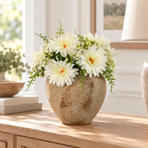 TOPIA Fake Flowers Artificial Daisies Flowers Bouquet Silk Daisies Bouquets Silk Flowers Artificial Gerbera Daisies Match with Flowerlet 10 Daisies and 2 Flowerlets (White) in Kuwait
