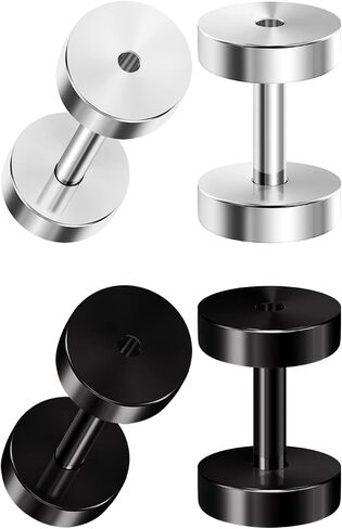 2 Pairs of Screw 316L Surgical Steel Black Anodized Piercing Jewelry Ear Stretching Lobe Plugs Tunnel Earring in Kuwait