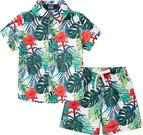 LittleSpring Boys Short Sleeve Hawaiian Shirts and Shorts Outfits in Kuwait