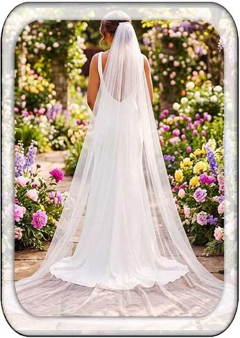 EASEDAILY Bride Wedding Veil Long Cathedral Chapel Length Veils 1 Tier Bridal Tulle Veil with Comb and Cut Edge in Kuwait