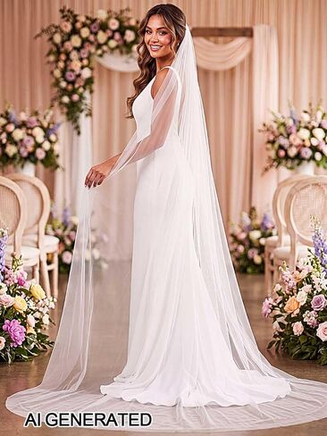 EASEDAILY Bride Wedding Veil Long Cathedral Chapel Length Veils 1 Tier Bridal Tulle Veil with Comb and Cut Edge in Kuwait